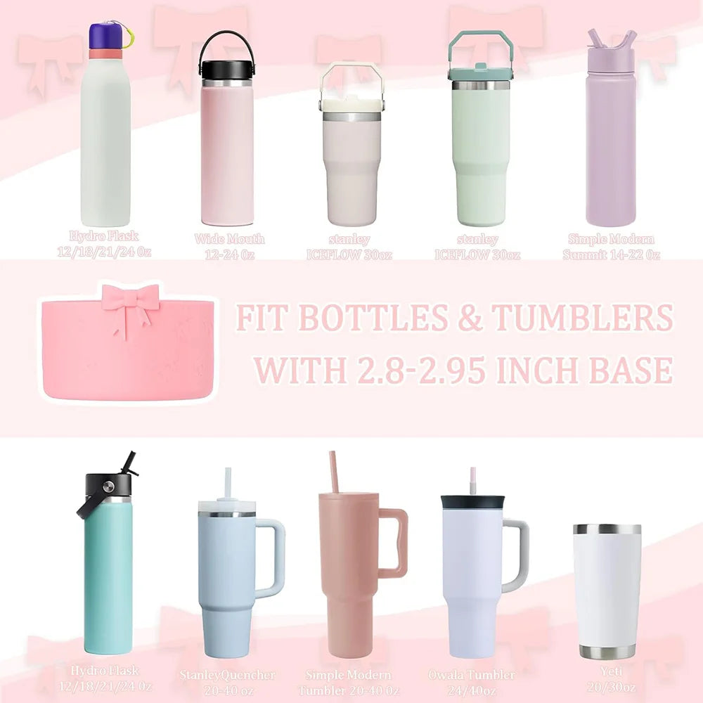 Bows Water Bottle Boot,Compatible with Stanley Cup 20/30/40Oz,for Hydroflask Boot 12-24Oz,More Bottles with 2.95in Bottom