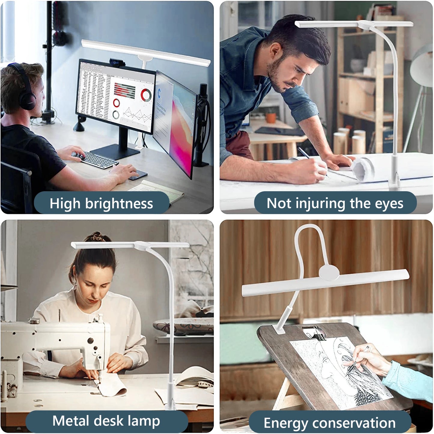 LED Desk Lamp for Office Home - Eye-Caring Architect Task Lamp 30 Lighting Modes Adjustable Flexible Gooseneck Clamp Light