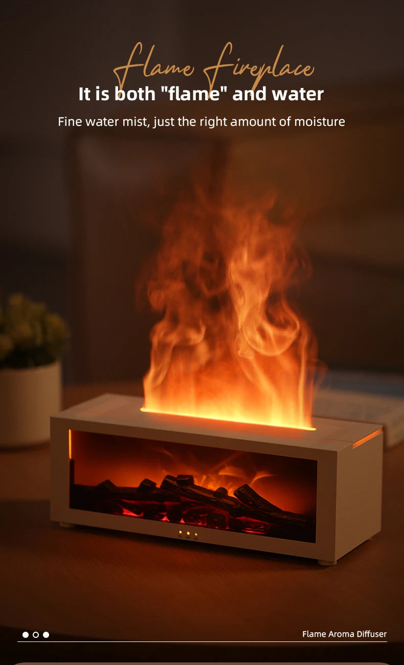 Simulated Fireplace Diffuser Aroma Essential Oil Air Humidifier with Timer Remote & Colorful Night Light for Home Creative Gift