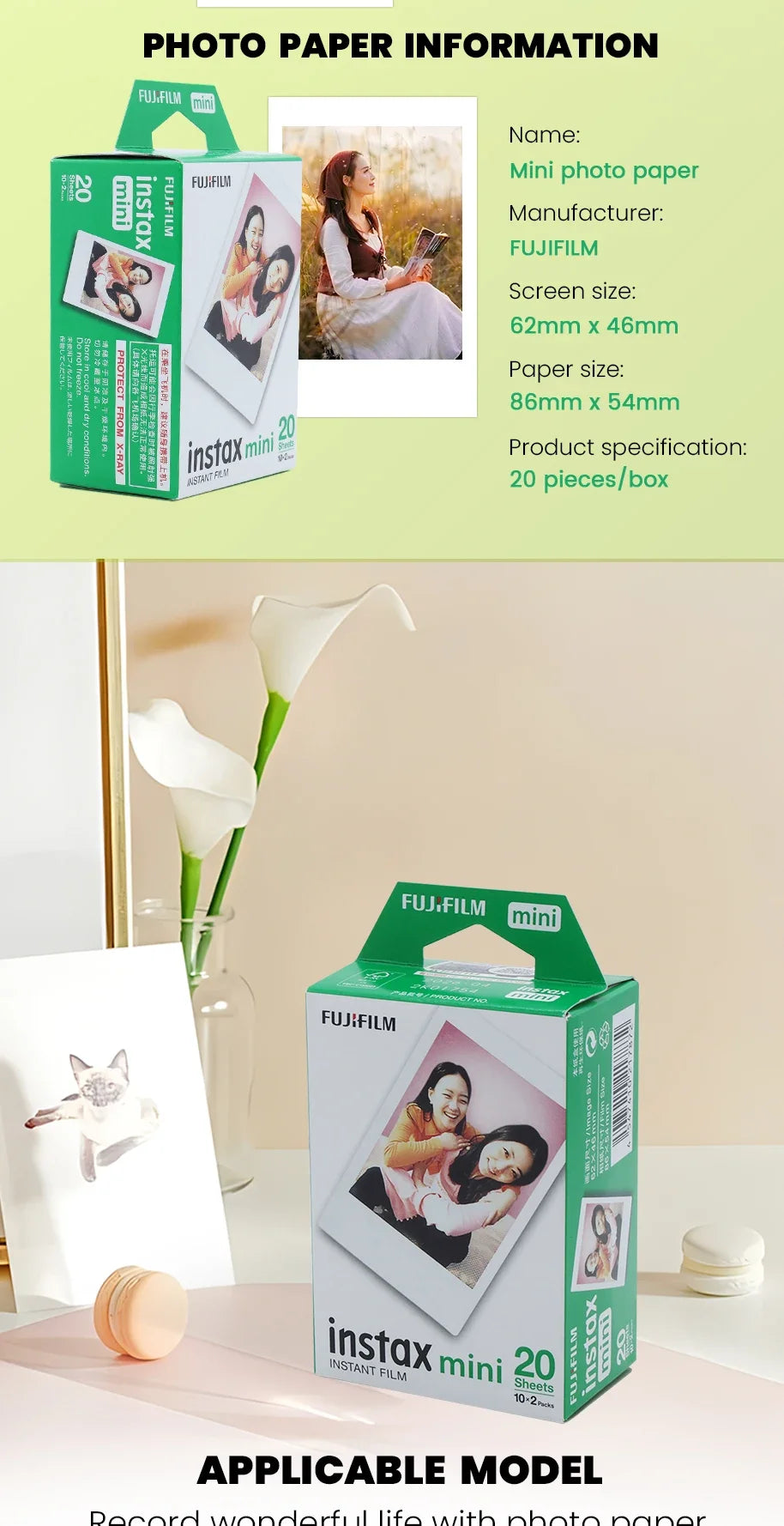 10/20 Sheets Fujifilm Instax Mini White Edge Films Photo Paper 3inch Film For Fujifilm Instant Mini 12 11 9 8 25 50s Fuji Camera