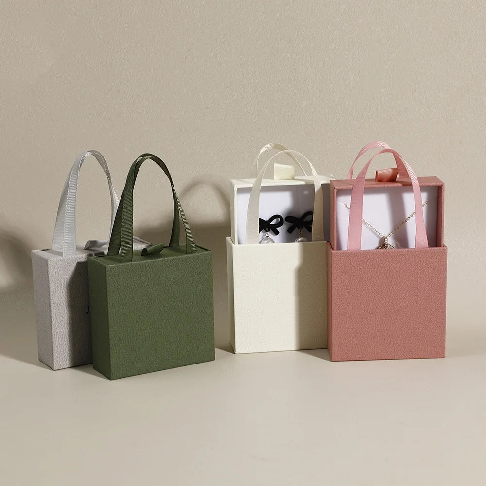Portable Jewelry Packaging Box Earrings Necklace Ring Pendant Storage Organizer Case Wedding Gift Box Paper Drawer Jewelry Box