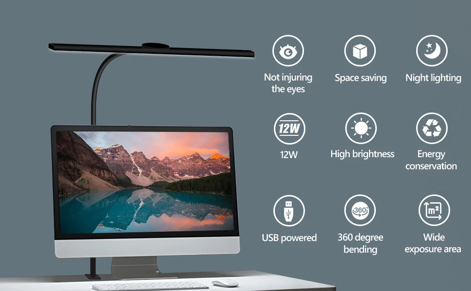 LED Desk Lamp for Office Home - Eye-Caring Architect Task Lamp 30 Lighting Modes Adjustable Flexible Gooseneck Clamp Light