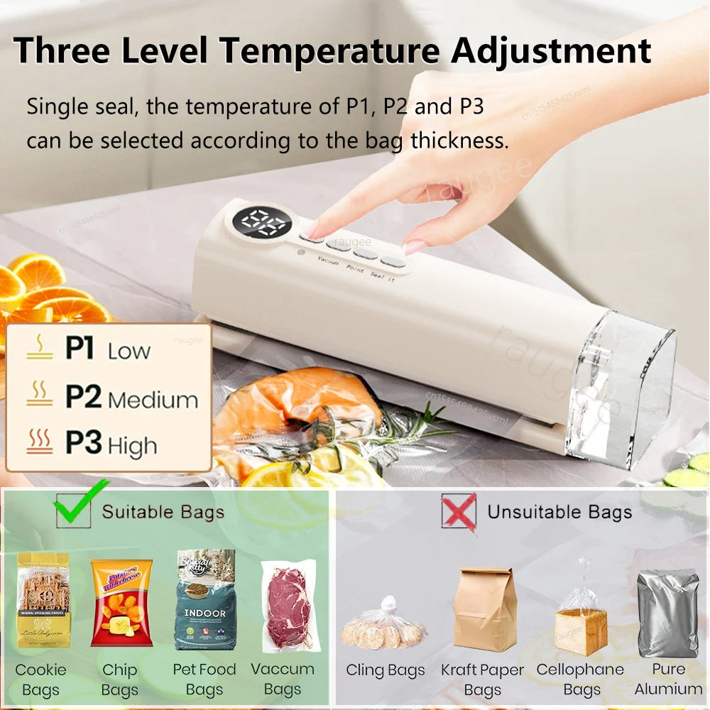 Vacuum Packaging Machine Food Vacuum Sealer Automatic Household Food Vacuum Sealing Machine Plastic Bag Sealer with Sealing Bags