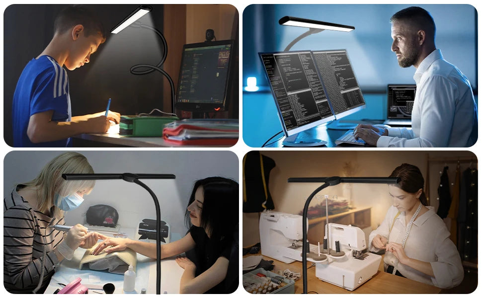 LED Desk Lamp for Office Home - Eye-Caring Architect Task Lamp 30 Lighting Modes Adjustable Flexible Gooseneck Clamp Light