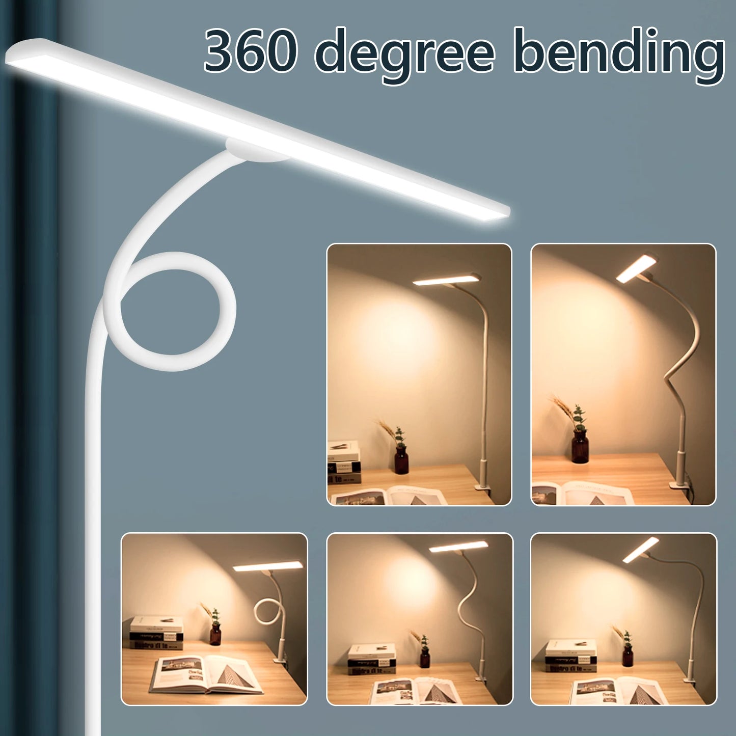 LED Desk Lamp for Office Home - Eye-Caring Architect Task Lamp 30 Lighting Modes Adjustable Flexible Gooseneck Clamp Light