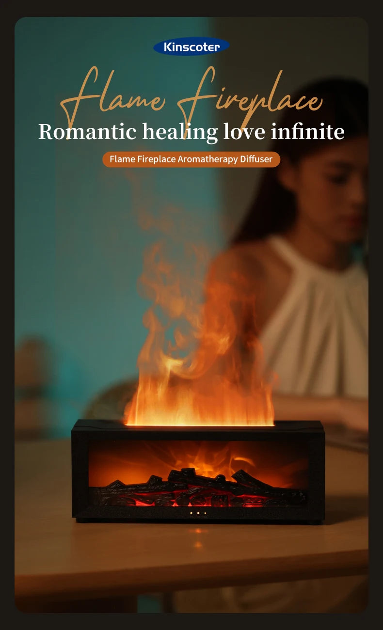 Simulated Fireplace Diffuser Aroma Essential Oil Air Humidifier with Timer Remote & Colorful Night Light for Home Creative Gift