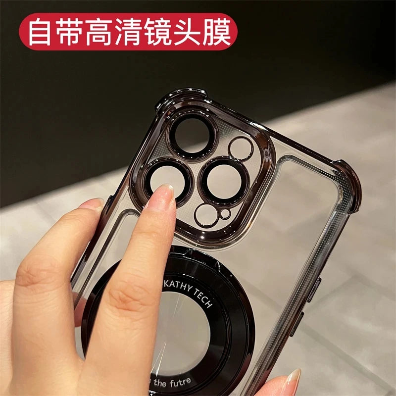 Wireless Charging Magsafe Ring Bracket Case For iPhone 11 12 13 14 15 16 Pro Max Plus X XR XS Transparent Magnetic Bumper Cover