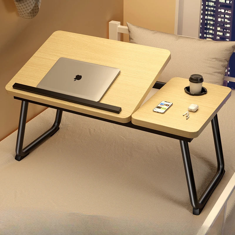 Work/Study in Bed Comfortably Adjustable & Foldable Lap Desk with Cup Holder, Ventilated Design Prevents Overheating.
