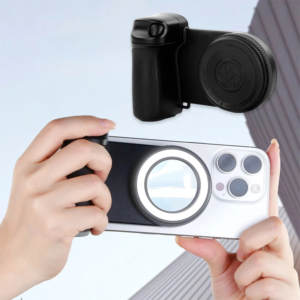 Magsafe Bluetooth-Compatible Camera Shutter Grip with Fill Light and Reflective Mirror for iPhone and Android Smartphones