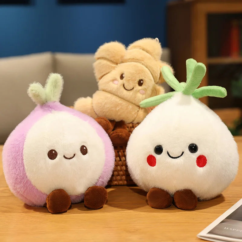 Squishy Vegetables Plush Toys Stuffed Garlic, Onion and Ginger Plush Pillows Soft Food Plush Toys for Kids Girls Birthday Gifts
