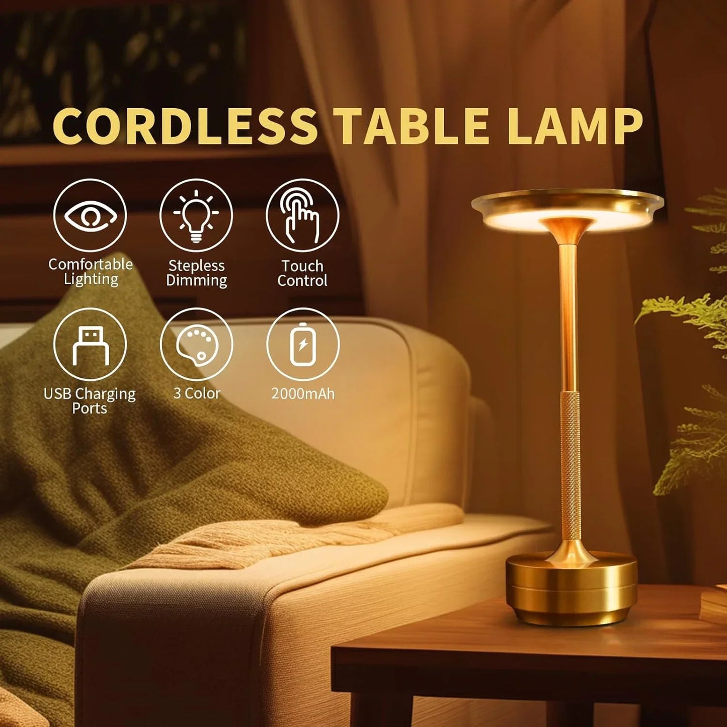 Office Decorative Desk Lamp, Touch USB Reading Light, Brushed Metal Surface Treatment, USB Charging, Including Power Cord