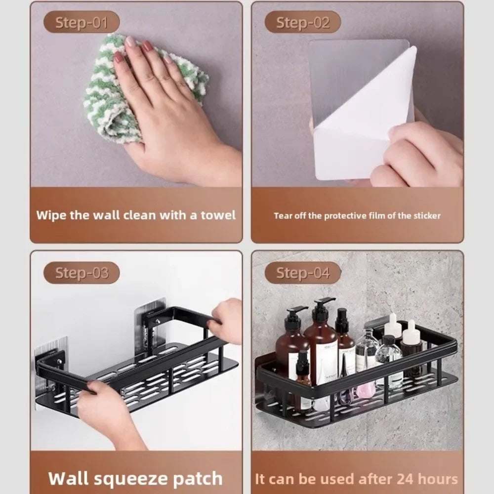 New Drill - Free Storage Shelf: Effortless Installation Perfect for Adding Extra Storage in Bathroom Kitchen or Bedroom!