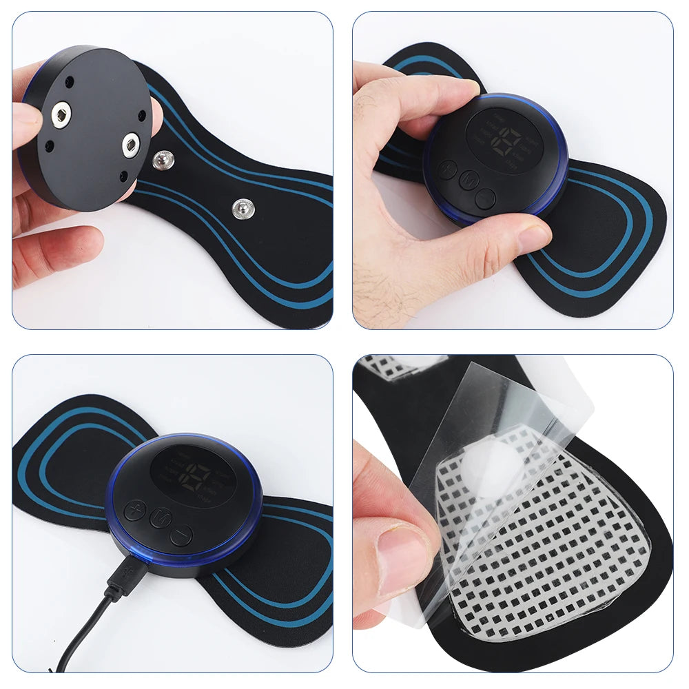 Remote Control EMS Neck Massager Mini Cervical Back Patch Stimulator Massageador Mat Portable Gel Pad Stickers Slim