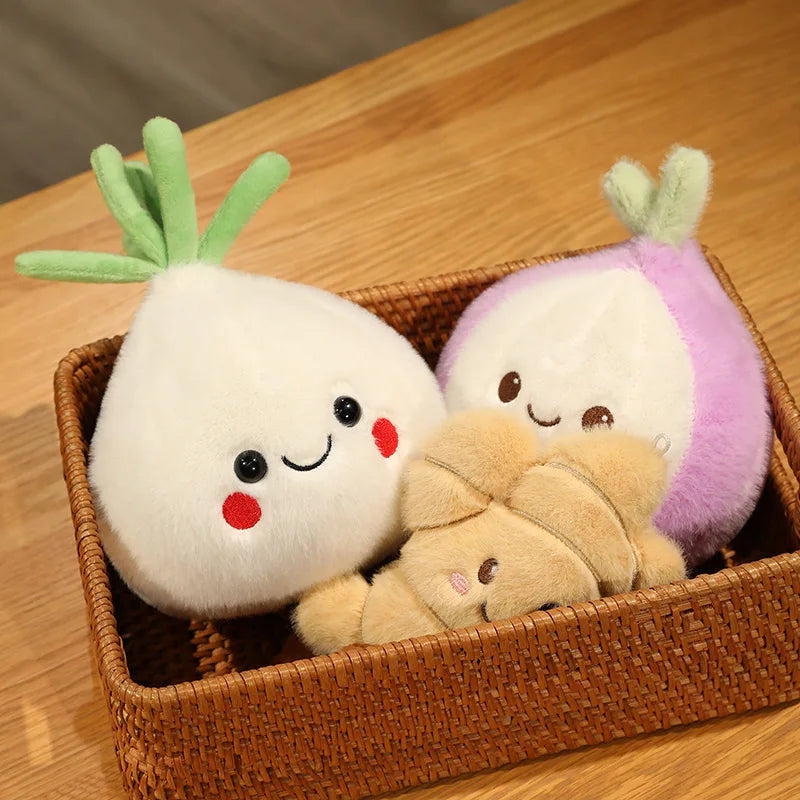 Squishy Vegetables Plush Toys Stuffed Garlic, Onion and Ginger Plush Pillows Soft Food Plush Toys for Kids Girls Birthday Gifts