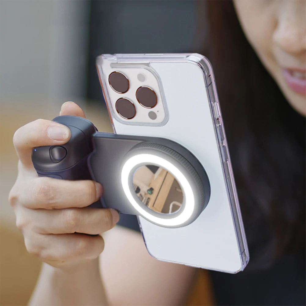 Magsafe Bluetooth-Compatible Camera Shutter Grip with Fill Light and Reflective Mirror for iPhone and Android Smartphones