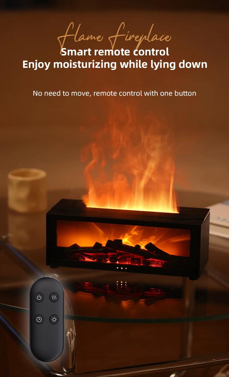 Simulated Fireplace Diffuser Aroma Essential Oil Air Humidifier with Timer Remote & Colorful Night Light for Home Creative Gift