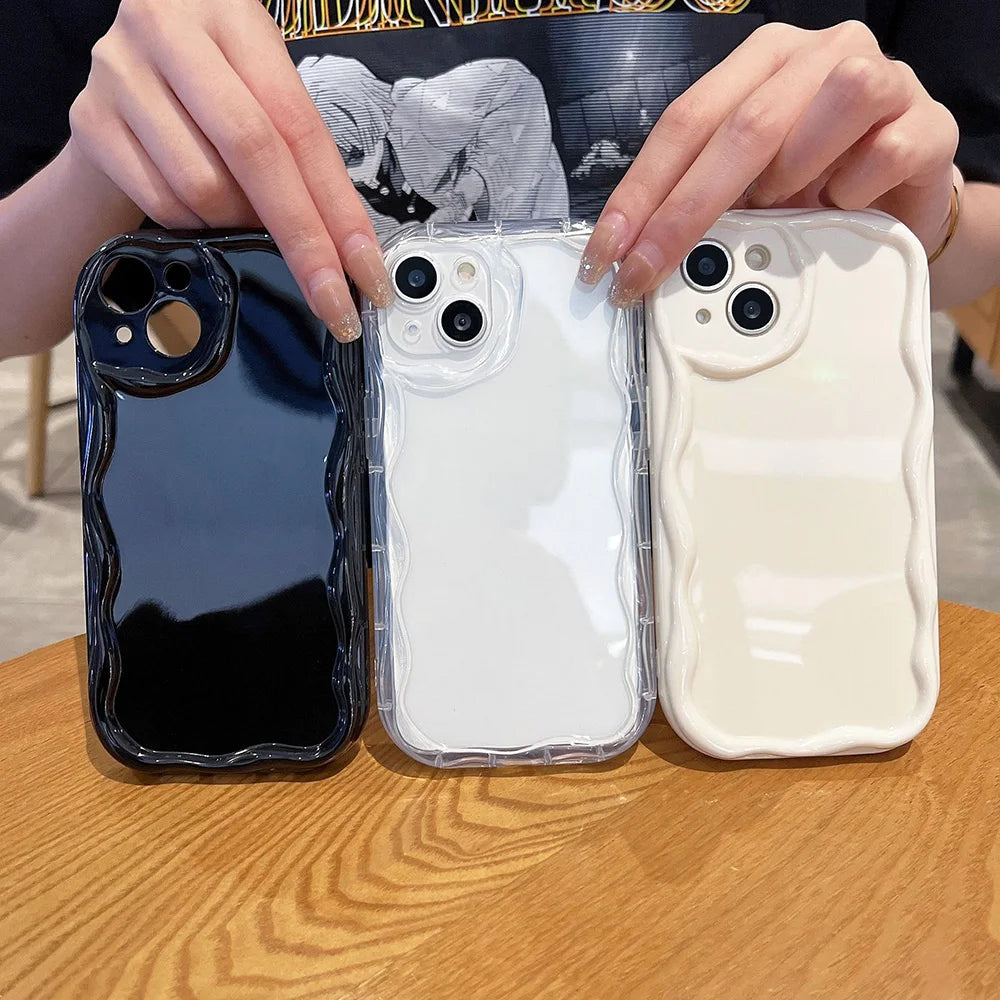 Clear Oval Curly Wave Bumper Phone Case For iPhone 16 15 14 13 12 11 Pro Max XR X XS SE 7 8 15 Plus Fundas Soft Silicone Cover