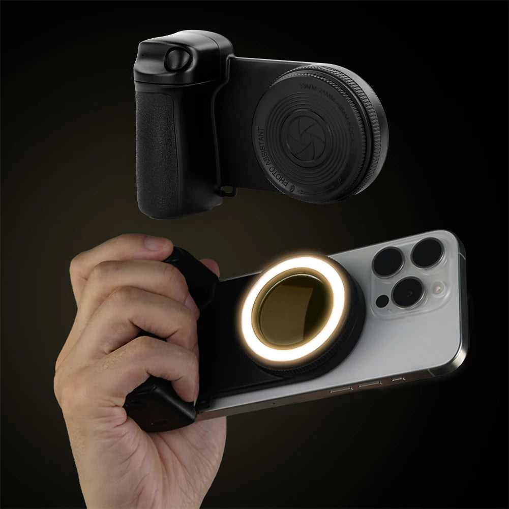 Magsafe Bluetooth-Compatible Camera Shutter Grip with Fill Light and Reflective Mirror for iPhone and Android Smartphones