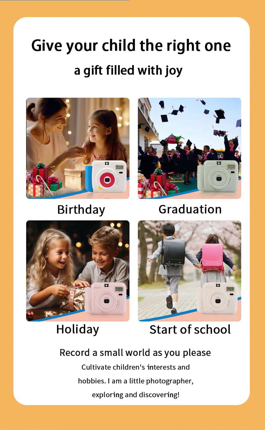 Mini Camera Instant Print Outdoor Portable Automatic Exposure Easy Use Children Birthday Gifts Suitable for Beginners Camera