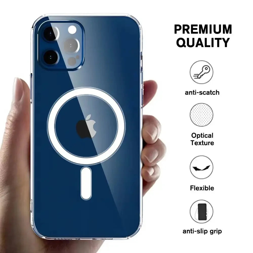 Magnetic Transparant Phone Case For iPhone 16 15 14 Plus 11 Pro 13 12 mini 7 8 X Xs Max XR Magsafe Wireless Charging Case Cover