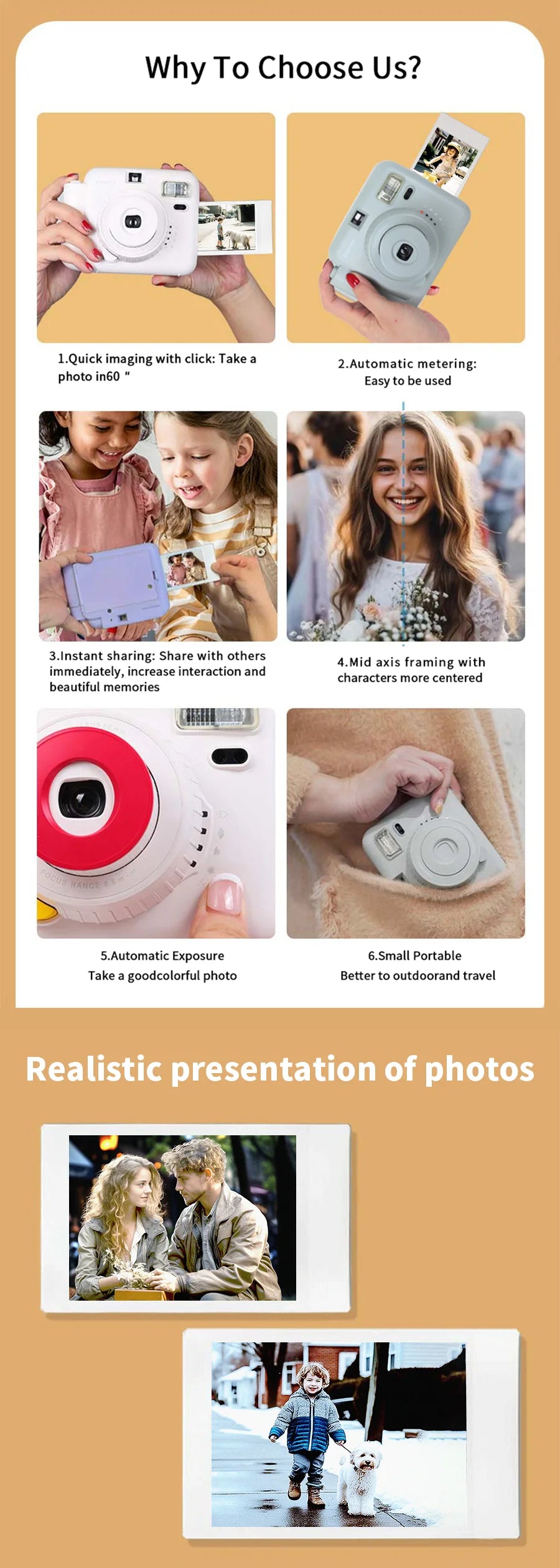 Mini Camera Instant Print Outdoor Portable Automatic Exposure Easy Use Children Birthday Gifts Suitable for Beginners Camera