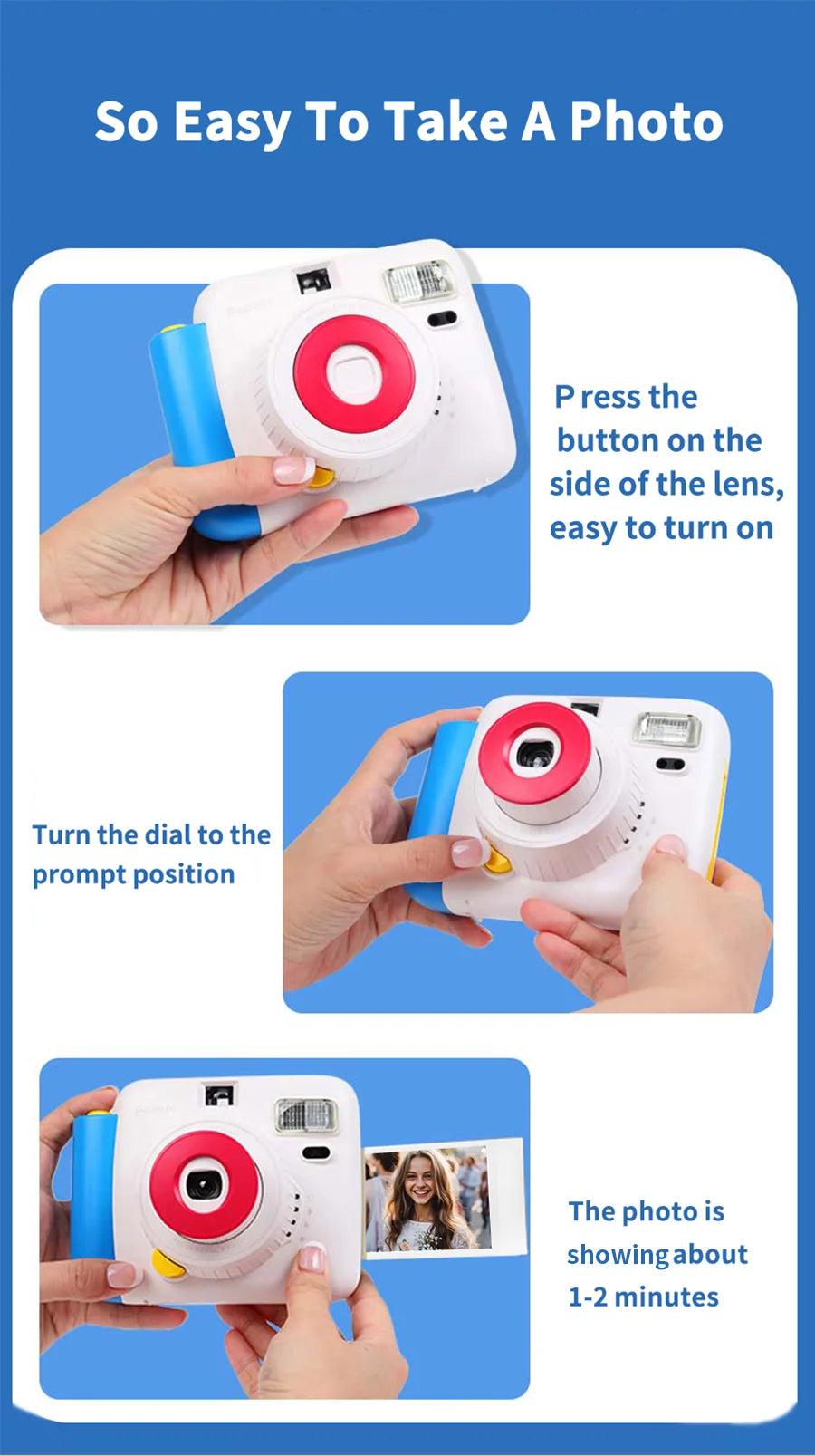 Mini Camera Instant Print Outdoor Portable Automatic Exposure Easy Use Children Birthday Gifts Suitable for Beginners Camera