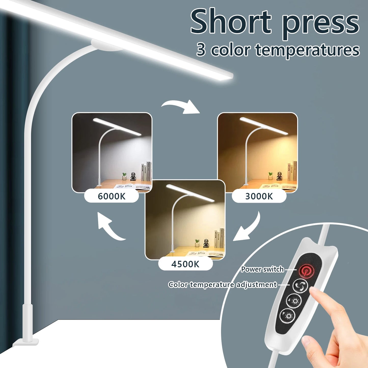LED Desk Lamp for Office Home - Eye-Caring Architect Task Lamp 30 Lighting Modes Adjustable Flexible Gooseneck Clamp Light