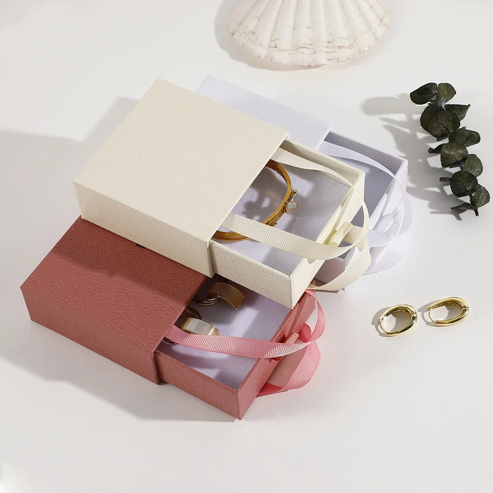 Portable Jewelry Packaging Box Earrings Necklace Ring Pendant Storage Organizer Case Wedding Gift Box Paper Drawer Jewelry Box