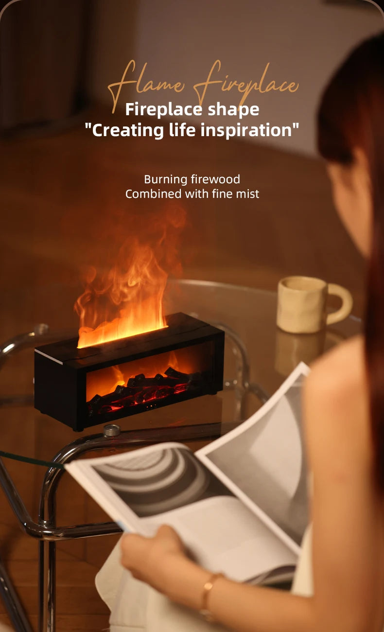 Simulated Fireplace Diffuser Aroma Essential Oil Air Humidifier with Timer Remote & Colorful Night Light for Home Creative Gift