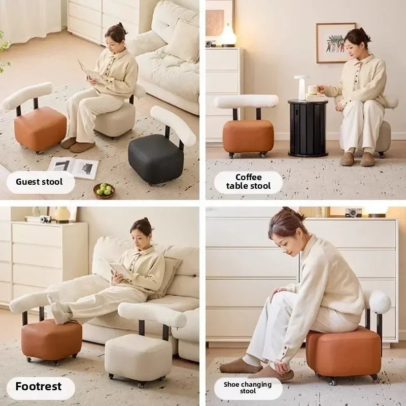 Household yo-stool simple shoe changing stool, backrest sofa pulley stool, universal wheel rotating creative low stool