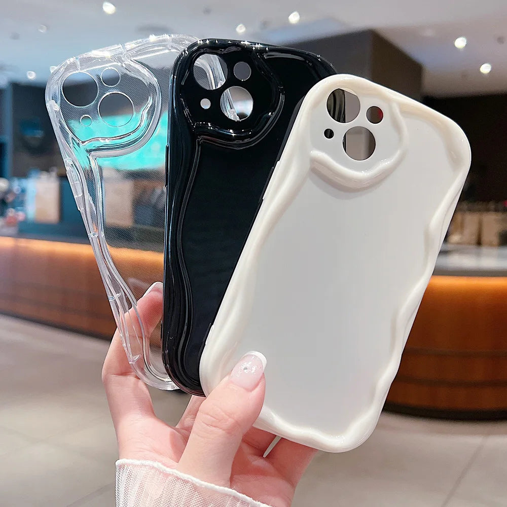 Clear Oval Curly Wave Bumper Phone Case For iPhone 16 15 14 13 12 11 Pro Max XR X XS SE 7 8 15 Plus Fundas Soft Silicone Cover