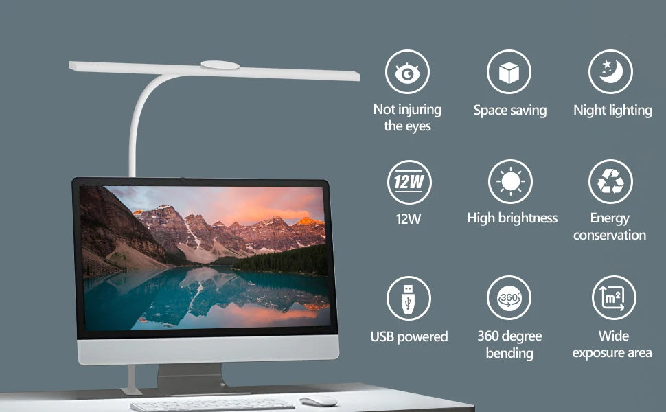 LED Desk Lamp for Office Home - Eye-Caring Architect Task Lamp 30 Lighting Modes Adjustable Flexible Gooseneck Clamp Light