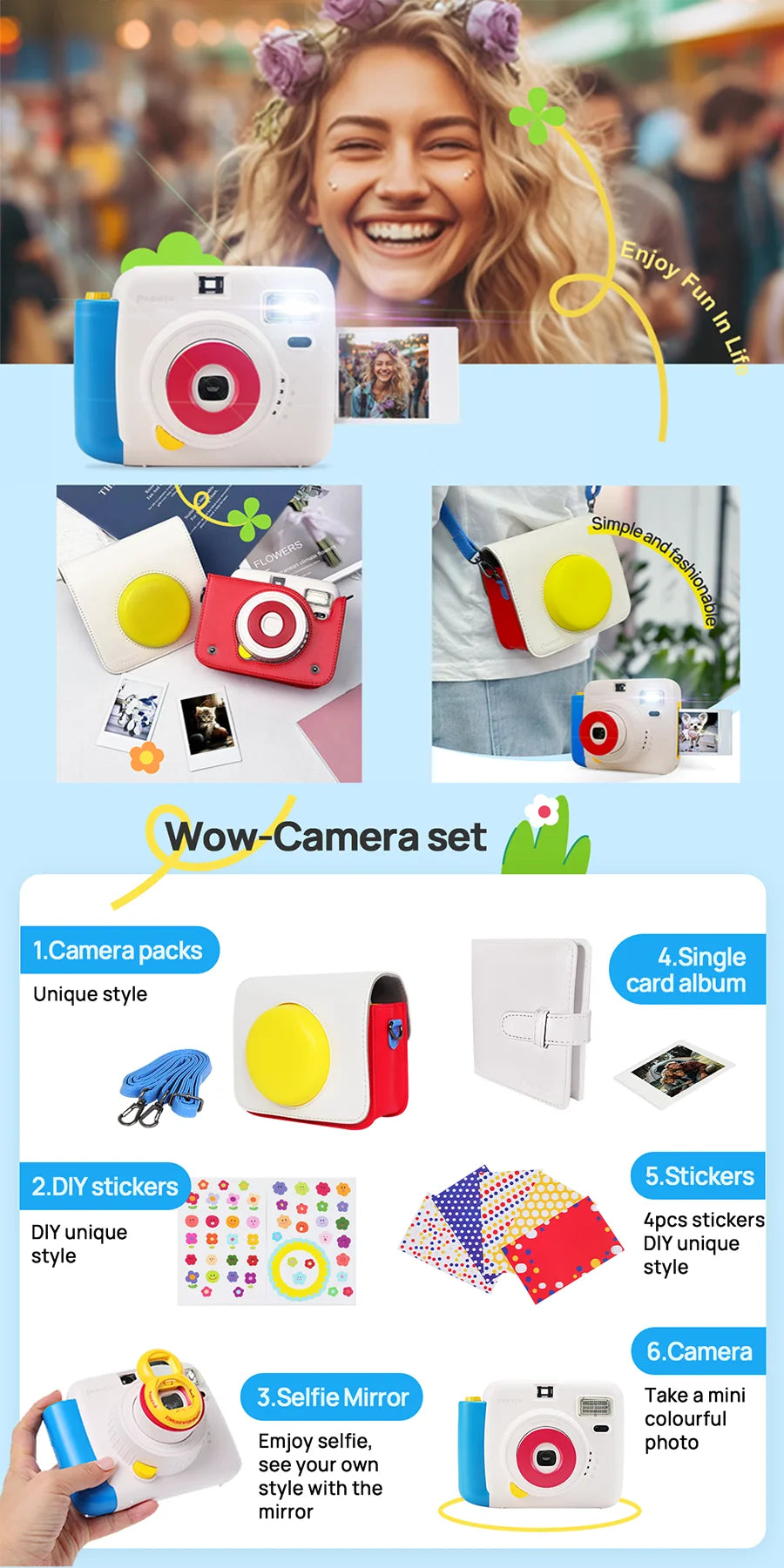 Mini Camera Instant Print Outdoor Portable Automatic Exposure Easy Use Children Birthday Gifts Suitable for Beginners Camera