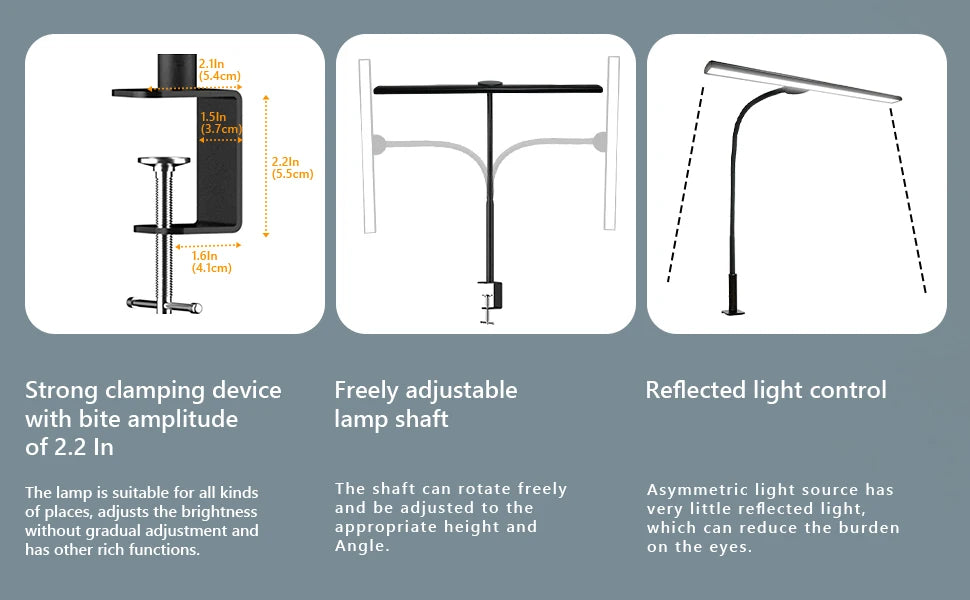 LED Desk Lamp for Office Home - Eye-Caring Architect Task Lamp 30 Lighting Modes Adjustable Flexible Gooseneck Clamp Light