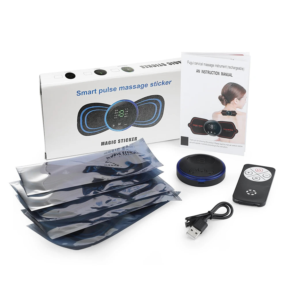 Remote Control EMS Neck Massager Mini Cervical Back Patch Stimulator Massageador Mat Portable Gel Pad Stickers Slim