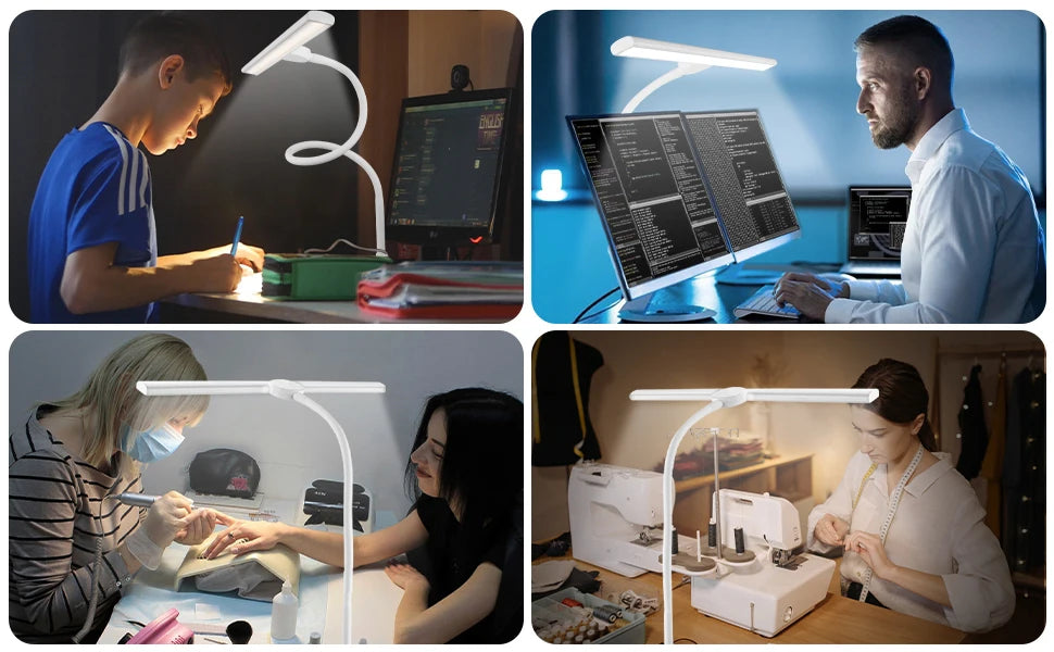 LED Desk Lamp for Office Home - Eye-Caring Architect Task Lamp 30 Lighting Modes Adjustable Flexible Gooseneck Clamp Light