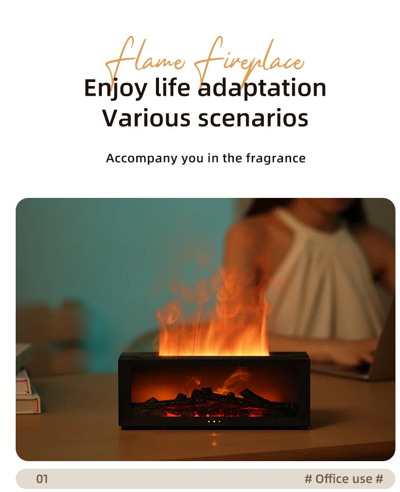 Simulated Fireplace Diffuser Aroma Essential Oil Air Humidifier with Timer Remote & Colorful Night Light for Home Creative Gift