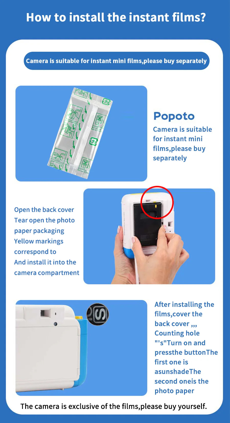 Mini Camera Instant Print Outdoor Portable Automatic Exposure Easy Use Children Birthday Gifts Suitable for Beginners Camera