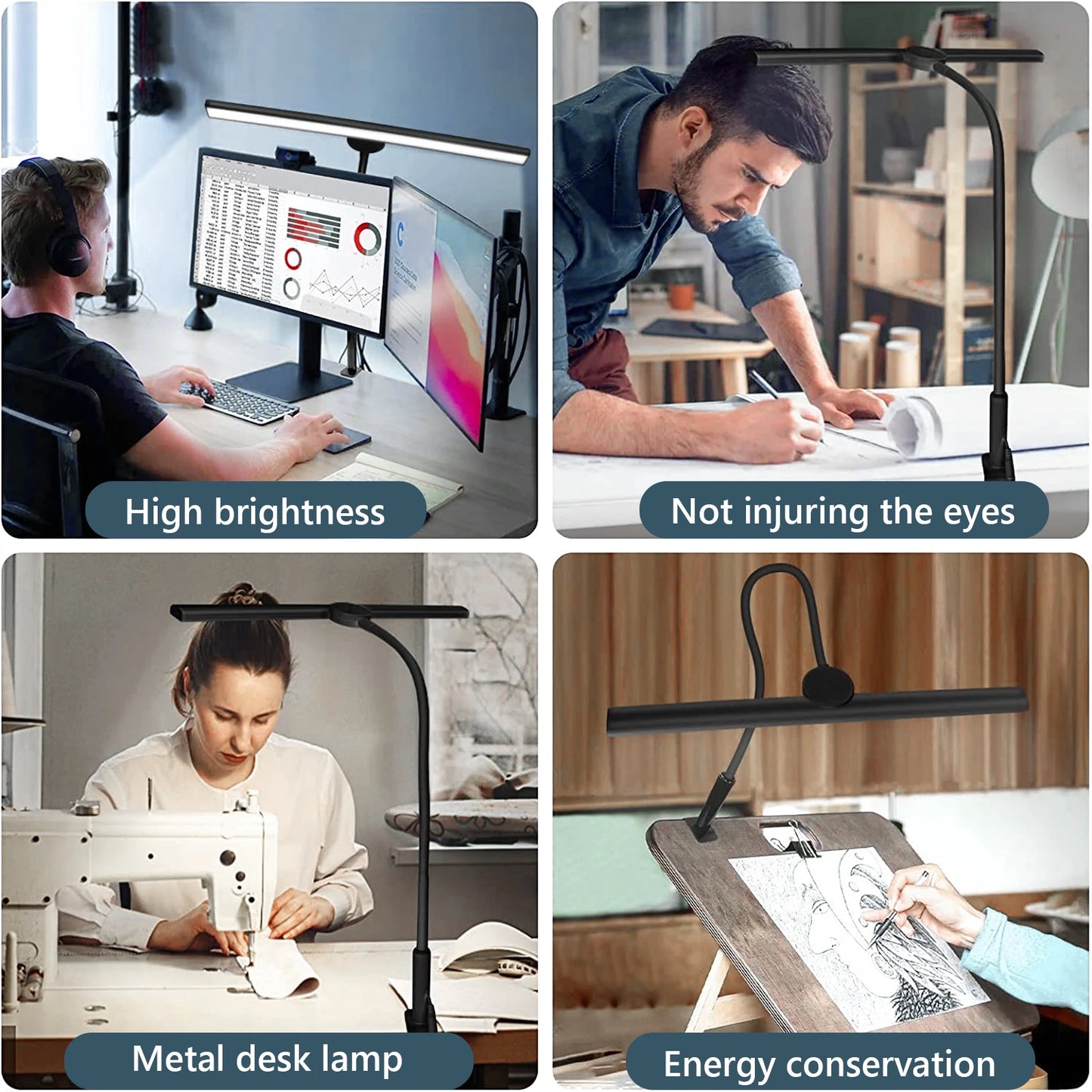 LED Desk Lamp for Office Home - Eye-Caring Architect Task Lamp 30 Lighting Modes Adjustable Flexible Gooseneck Clamp Light