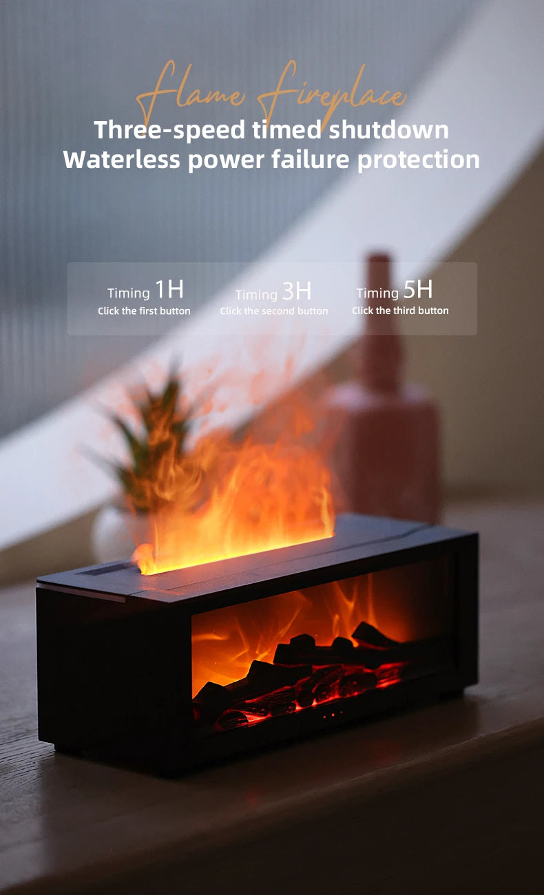 Simulated Fireplace Diffuser Aroma Essential Oil Air Humidifier with Timer Remote & Colorful Night Light for Home Creative Gift