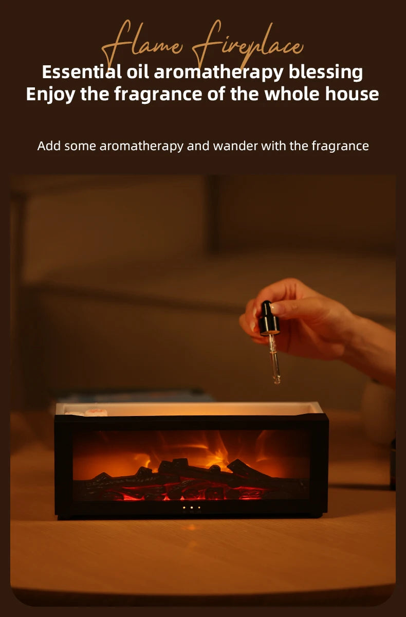 Simulated Fireplace Diffuser Aroma Essential Oil Air Humidifier with Timer Remote & Colorful Night Light for Home Creative Gift