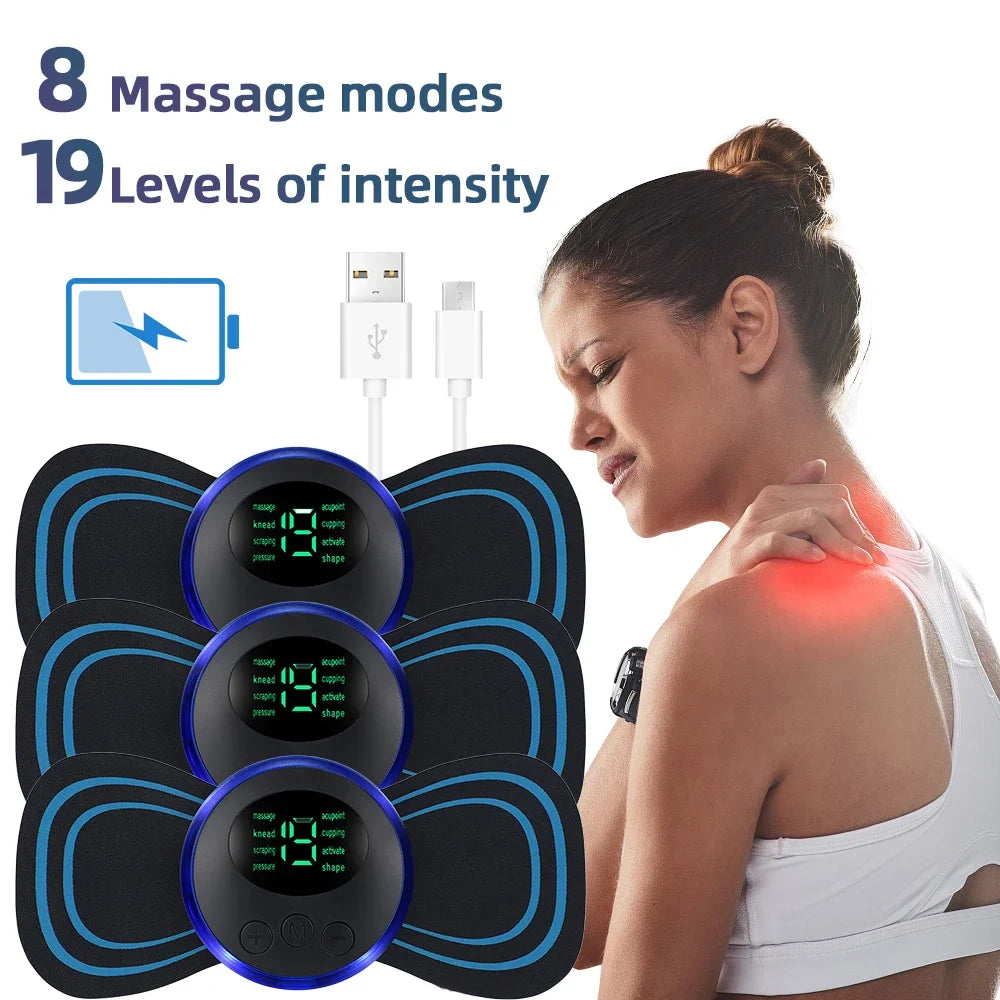 Remote Control EMS Neck Massager Mini Cervical Back Patch Stimulator Massageador Mat Portable Gel Pad Stickers Slim