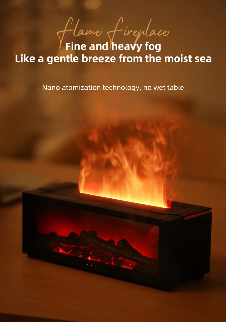 Simulated Fireplace Diffuser Aroma Essential Oil Air Humidifier with Timer Remote & Colorful Night Light for Home Creative Gift