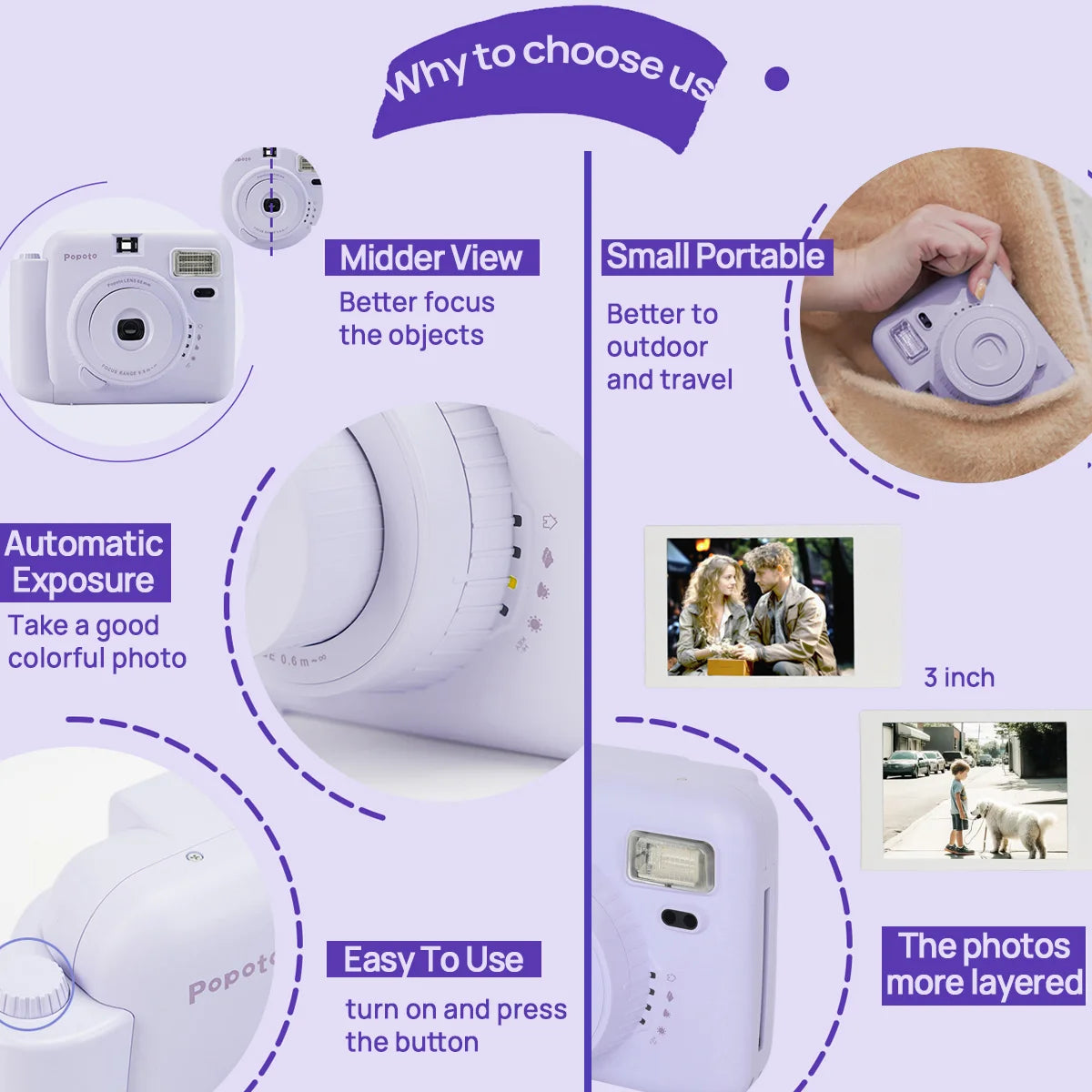 Mini Camera Instant Print Outdoor Portable Automatic Exposure Easy Use Children Birthday Gifts Suitable for Beginners Camera
