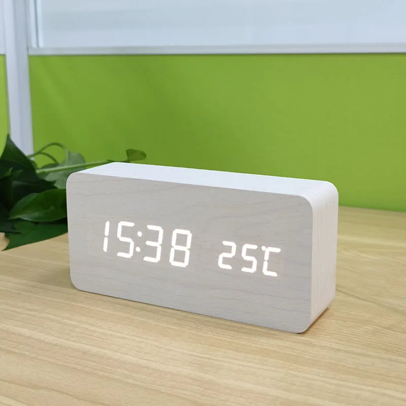 Wooden Digital Alarm Clock, LED Alarm Clock with Temperature Desk Clocks for Office,Bedside Clock