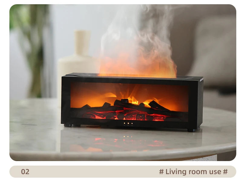 Simulated Fireplace Diffuser Aroma Essential Oil Air Humidifier with Timer Remote & Colorful Night Light for Home Creative Gift