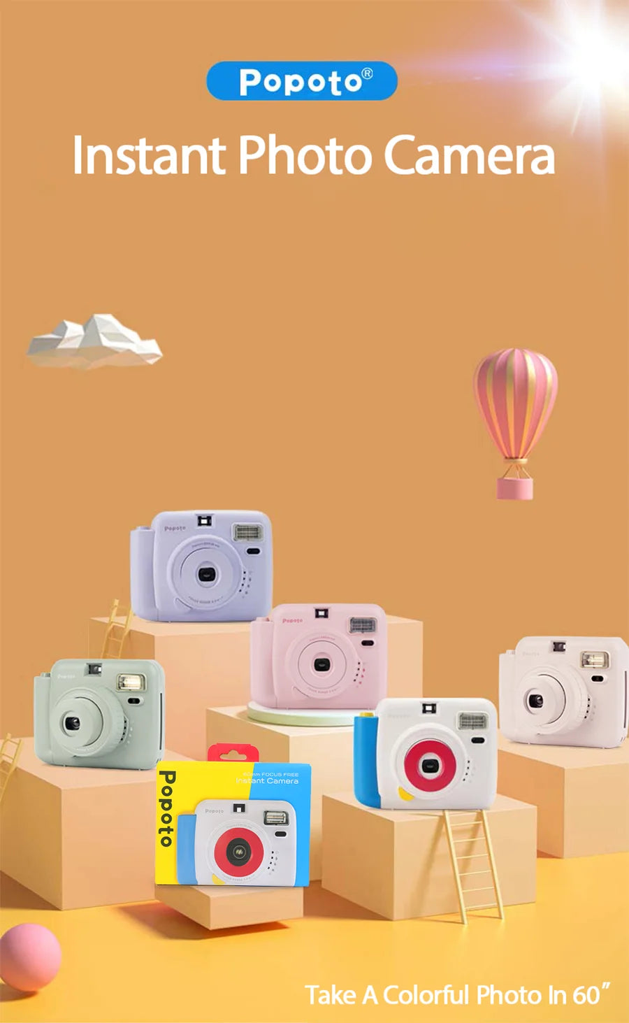 Mini Camera Instant Print Outdoor Portable Automatic Exposure Easy Use Children Birthday Gifts Suitable for Beginners Camera