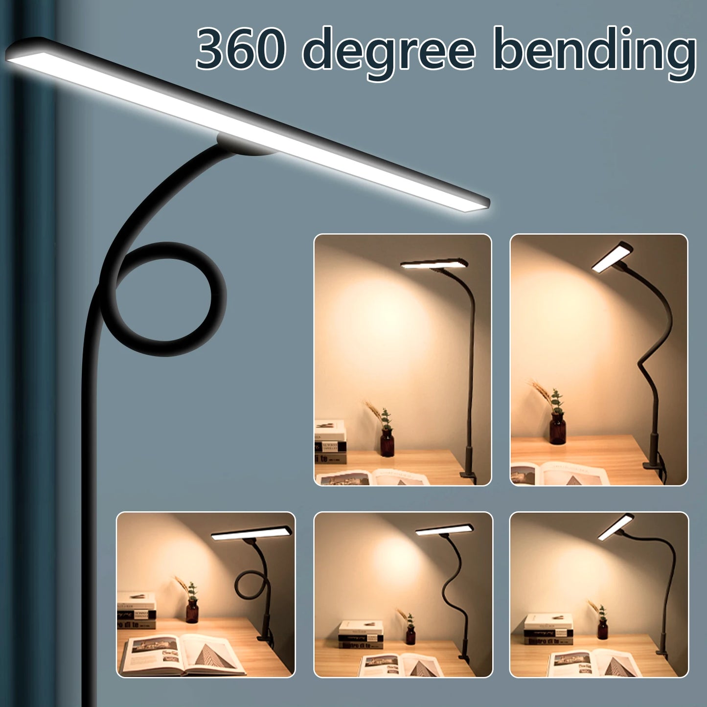 LED Desk Lamp for Office Home - Eye-Caring Architect Task Lamp 30 Lighting Modes Adjustable Flexible Gooseneck Clamp Light