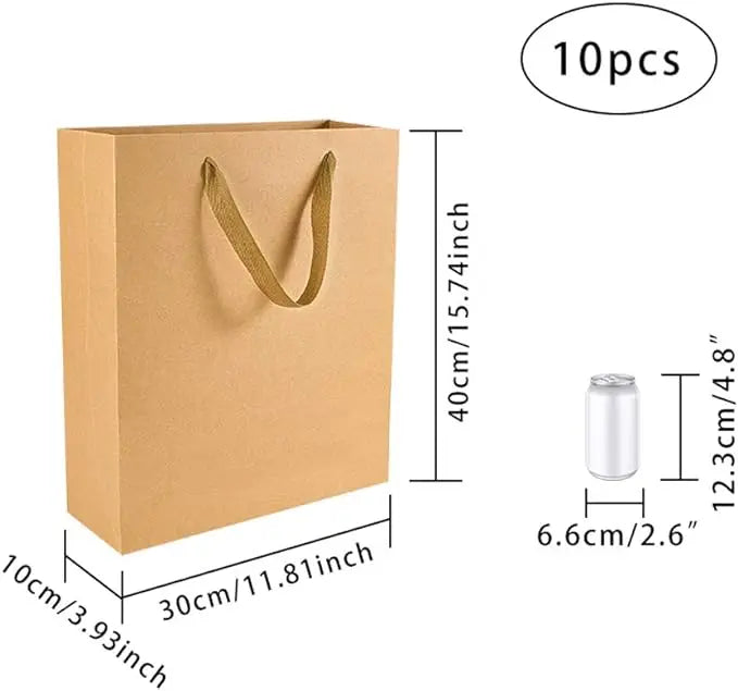 10 Pack Kraft Paper Shopping Bags 7 x 8.6 x 4.3" Paper Bags with Handles Gift Bags Party Bags Retail Handle Bags