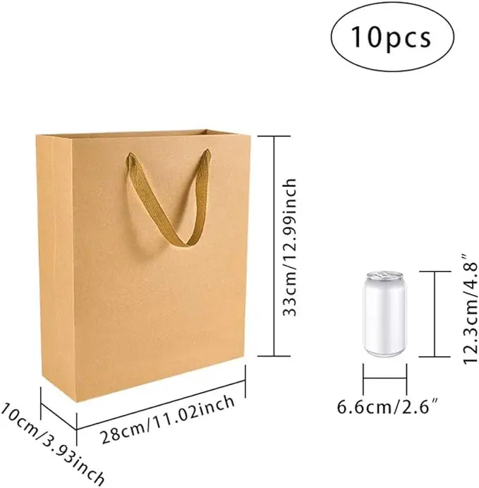10 Pack Kraft Paper Shopping Bags 7 x 8.6 x 4.3" Paper Bags with Handles Gift Bags Party Bags Retail Handle Bags